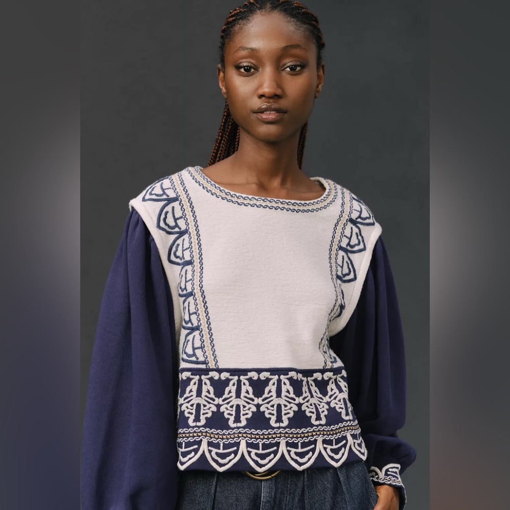 Anthropologie Long Sleeve Embroidered Top NWT Women’s Size Small - Picture 3 of 13
